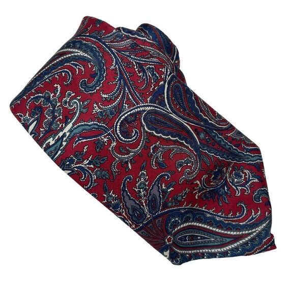 NWT Christian Dior Italy Silk Men's Neck Tie Red Blue Paisley Print Vintage - Picture 1 of 5